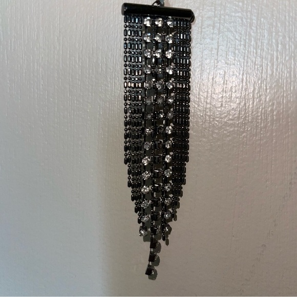 Sparkling Rhinestone And Chain 3 1/2” Chandelier Pierced Earrings - Picture 2 of 11
